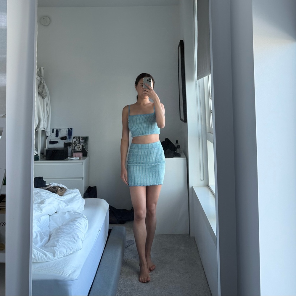 Aritzia Wilfred Striped Blue and Cream Knit Set